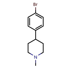 Chemical structure of 4-(4-bromophenyl)-1-methylpiperidine , CAS 1187928-85-3, AChemBlock Q69620