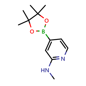 Chemical structure of N-methyl-4-(4,4,5,5-tetramethyl-1,3,2-dioxaborolan-2-yl)pyridin-2-amine , CAS 1350913-08-4, AChemBlock Q69641