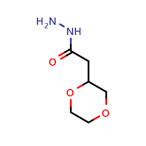 Chemical structure of 2-(1,4-dioxan-2-yl)acetohydrazide , CAS 2119574-87-5, AChemBlock Q69655