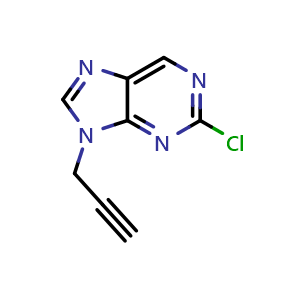 Chemical structure of 2-chloro-9-(prop-2-yn-1-yl)-9H-purine , CAS 2119574-89-7, AChemBlock Q69672