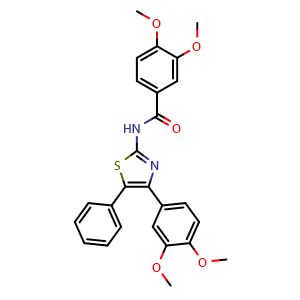 Chemical structure of N-(4-(3,4-dimethoxyphenyl)-5-phenylthiazol-2-yl)-3,4-dimethoxybenzamide , CAS 1401934-55-1, AChemBlock Q69684