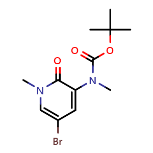 Chemical structure of tert-butyl (5-bromo-1-methyl-2-oxo-1,2-dihydropyridin-3-yl)(methyl)carbamate , CAS 1706749-90-7, AChemBlock Q69693