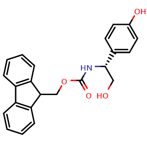 Chemical structure of (9H-fluoren-9-yl)methyl (R)-(2-hydroxy-1-(4-hydroxyphenyl)ethyl)carbamate , CAS 2247844-74-0, AChemBlock Q69694