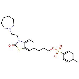Chemical structure of 3-(3-(2-(azepan-1-yl)ethyl)-2-oxo-2,3-dihydrobenzo[d]thiazol-6-yl)propyl 4-methylbenzenesulfonate , CAS 1121932-61-3, AChemBlock Q69733