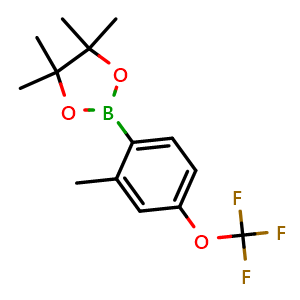 Chemical structure of 4,4,5,5-tetramethyl-2-(2-methyl-4-(trifluoromethoxy)phenyl)-1,3,2-dioxaborolane , CAS 1309980-29-7, AChemBlock Q69740