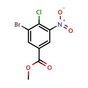 Chemical structure of Methyl 3-bromo-4-chloro-5-nitrobenzoate , CAS 1504888-15-6, AChemBlock Q69742