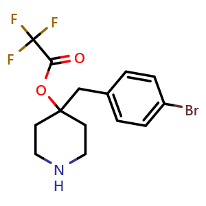 Chemical structure of 4-(4-bromobenzyl)piperidin-4-yl 2,2,2-trifluoroacetate , CAS 2247849-95-0, AChemBlock Q69743