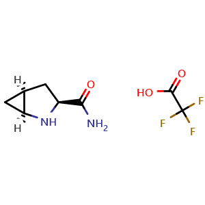 Chemical structure of (1S,3S,5S)-2-azabicyclo[3.1.0]hexane-3-carboxamide 2,2,2-trifluoroacetate , CAS 361440-69-9, AChemBlock Q69750
