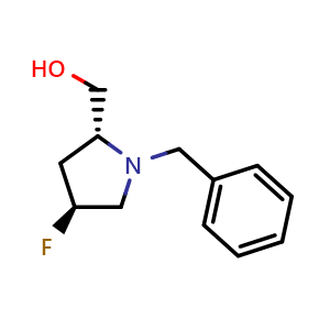 Chemical structure of ((2R,4S)-1-benzyl-4-fluoropyrrolidin-2-yl)methanol , CAS 2165843-22-9, AChemBlock Q69751