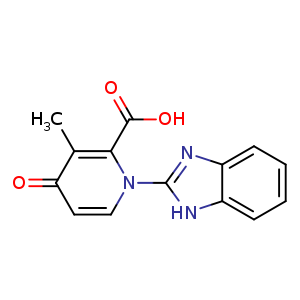 Chemical structure of 1-(1H-benzo[d]imidazol-2-yl)-3-methyl-4-oxo-1,4-dihydropyridine-2-carboxylic acid , CAS 1163685-30-0, AChemBlock Q69763