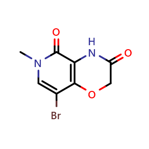 Chemical structure of 8-bromo-6-methyl-4,6-dihydro-2H-pyrido[4,3-b][1,4]oxazine-3,5-dione , CAS 1706753-22-1, AChemBlock Q69772