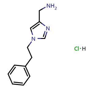 Chemical structure of (1-phenethyl-1H-imidazol-4-yl)methanamine hydrochloride , CAS 2247849-73-4, AChemBlock Q69809