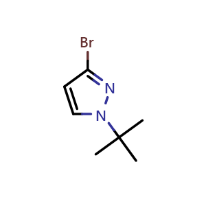 Chemical structure of 3-Bromo-1-(tert-butyl)-1H-pyrazole , CAS 1779857-30-5, AChemBlock Q69825