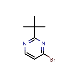 Chemical structure of 4-bromo-2-(tert-butyl)pyrimidine , CAS 1142195-70-7, AChemBlock Q69828