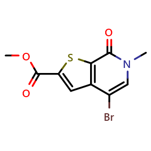 Chemical structure of methyl 4-bromo-6-methyl-7-oxo-6,7-dihydrothieno[2,3-c]pyridine-2-carboxylate , CAS 1706752-41-1, AChemBlock Q69853