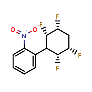 Chemical structure of rel-1-nitro-2-((2R,3S,5R,6S)-2,3,5,6-tetrafluorocyclohexyl)benzene , CAS 1609663-41-3, AChemBlock Q69854