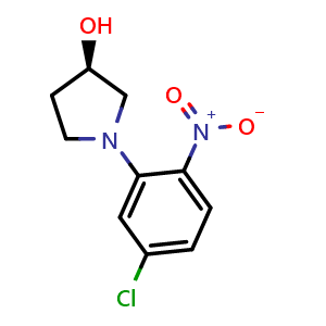 Chemical structure of (R)-1-(5-chloro-2-nitrophenyl)pyrrolidin-3-ol , CAS 1604287-47-9, AChemBlock Q69860