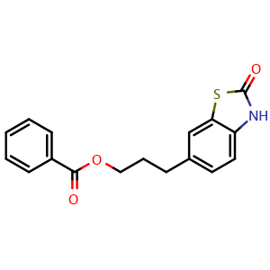 Chemical structure of 3-(2-oxo-2,3-dihydrobenzo[d]thiazol-6-yl)propyl benzoate , CAS 1350296-22-8, AChemBlock Q69871