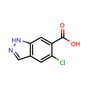Chemical structure of 5-chloro-1H-indazole-6-carboxylic acid , CAS 1227270-44-1, AChemBlock Q69883