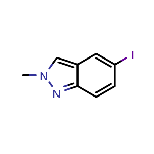 Chemical structure of 5-iodo-2-methyl-2H-indazole , CAS 1150617-94-9, AChemBlock Q69893