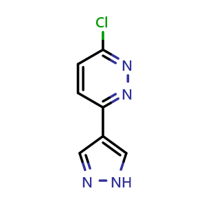 Chemical structure of 3-chloro-6-(1H-pyrazol-4-yl)pyridazine , CAS 1211519-08-2, AChemBlock Q69899