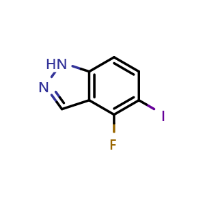 Chemical structure of 4-fluoro-5-iodo-1H-indazole , CAS 1082041-87-9, AChemBlock Q69916