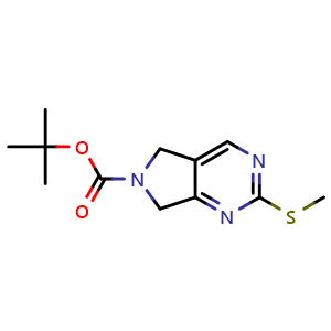 Chemical structure of tert-butyl 2-(methylthio)-5,7-dihydro-6H-pyrrolo[3,4-d]pyrimidine-6-carboxylate , CAS 365996-86-7, AChemBlock Q69918
