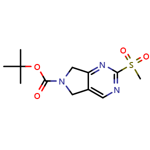Chemical structure of tert-butyl 2-(methylsulfonyl)-5,7-dihydro-6H-pyrrolo[3,4-d]pyrimidine-6-carboxylate , CAS 365996-87-8, AChemBlock Q69921