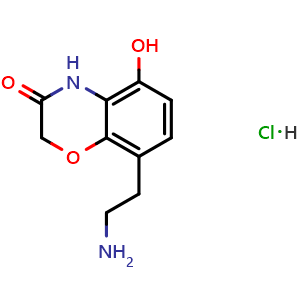 Chemical structure of 8-(2-aminoethyl)-5-hydroxy-2H-benzo[b][1,4]oxazin-3(4H)-one hydrochloride , CAS 1035229-35-6, AChemBlock Q69933