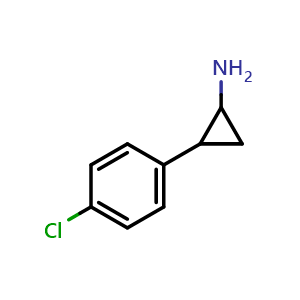 Chemical structure of 2-(4-chlorophenyl)cyclopropan-1-amine , CAS 61114-41-8, AChemBlock Q69961