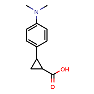 Chemical structure of 2-(4-(dimethylamino)phenyl)cyclopropane-1-carboxylic acid , CAS 1157641-86-5, AChemBlock Q69992