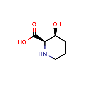 Chemical structure of (2R,3S)-3-hydroxypiperidine-2-carboxylic acid , CAS 119593-44-1, AChemBlock Q70051
