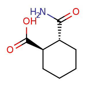 Chemical structure of (1R,2R)-2-carbamoylcyclohexane-1-carboxylic acid , CAS 488703-59-9, AChemBlock Q70120