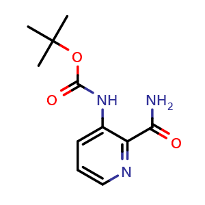 Chemical structure of tert-butyl (2-carbamoylpyridin-3-yl)carbamate , CAS 2288709-59-9, AChemBlock Q70146