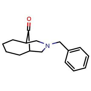 Chemical structure of 8-benzyl-8-azabicyclo[4.3.1]decan-10-one , CAS 936110-21-3, AChemBlock Q70159