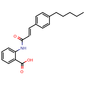 Chemical structure of (E)-2-(3-(4-pentylphenyl)acrylamido)benzoic acid , CAS 110683-10-8, AChemBlock Q70173