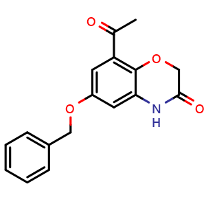 Chemical structure of 8-acetyl-6-(benzyloxy)-2H-benzo[b][1,4]oxazin-3(4H)-one , CAS 869478-09-1, AChemBlock Q70239
