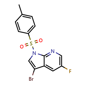 Chemical structure of 3-bromo-5-fluoro-1-tosyl-1H-pyrrolo[2,3-b]pyridine , CAS 1417421-99-8, AChemBlock S70250