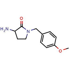 Chemical structure of 3-amino-1-(4-methoxybenzyl)pyrrolidin-2-one , CAS 1248990-38-6, AChemBlock S70253