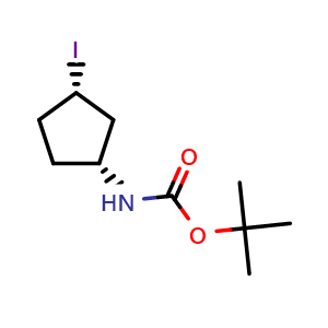 Chemical structure of tert-butyl ((1R,3S)-3-iodocyclopentyl)carbamate , CAS 1932119-33-9, AChemBlock S70256