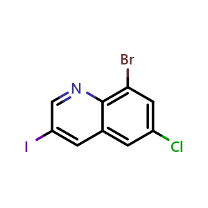 Chemical structure of 8-bromo-6-chloro-3-iodoquinoline , CAS 2375193-76-1, AChemBlock S70273