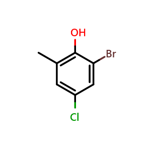 Chemical structure of 2-bromo-4-chloro-6-methylphenol , CAS 54852-68-5, AChemBlock S70276