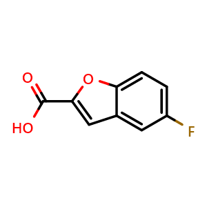 Chemical structure of 5-Fluorobenzofuran-2-carboxylic acid , CAS 89197-62-6, AChemBlock S70301