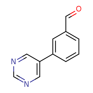 Chemical structure of 3-Pyrimidin-5-yl-benzaldehyde , CAS 640769-70-6, AChemBlock S70322