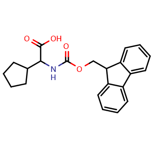 Chemical structure of 2-((((9H-fluoren-9-yl)methoxy)carbonyl)amino)-2-cyclopentylacetic acid , CAS 1276562-78-7, AChemBlock S70384