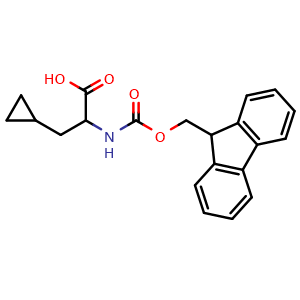 Chemical structure of 2-((((9H-fluoren-9-yl)methoxy)carbonyl)amino)-3-cyclopropylpropanoic acid , CAS 1219163-22-0, AChemBlock S70390