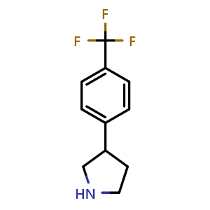 Chemical structure of 3-(4-Trifluoromethylphenyl)pyrrolidine , CAS 1000198-76-4, AChemBlock S70398