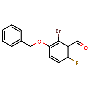 Chemical structure of 2-Bromo-6-fluoro-3-phenylmethoxybenzaldehyde , CAS 2244107-76-2, AChemBlock S70472