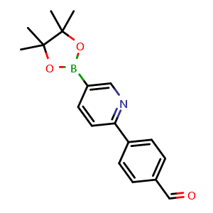 Chemical structure of 4-(5-(4,4,5,5-tetramethyl-1,3,2-dioxaborolan-2-yl)pyridin-2-yl)benzaldehyde , AChemBlock S70534