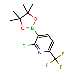Chemical structure of 2-chloro-3-(4,4,5,5-tetramethyl-1,3,2-dioxaborolan-2-yl)-6-(trifluoromethyl)pyridine , CAS 2068737-11-9, AChemBlock S70535